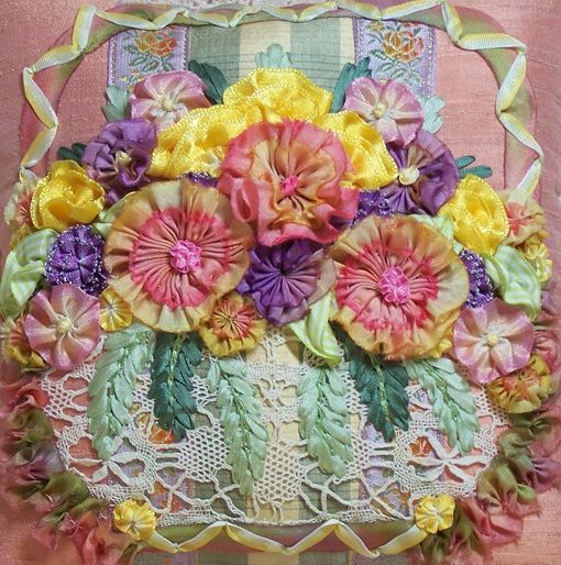 silk ribbon embroidery with ribbon work flowers