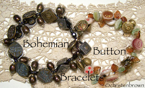 button bracelet, vintage buttons, beads